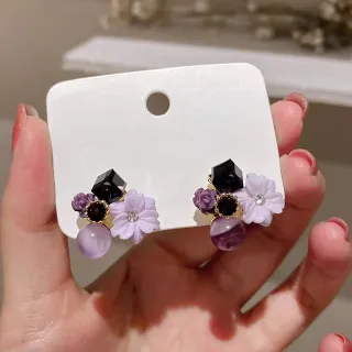 Purple Crystal Flower Stud Earrings